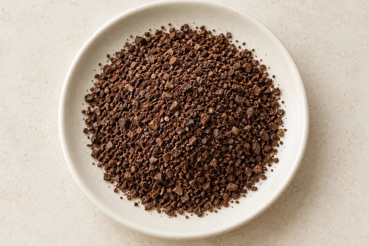 AI-generated coarse coffee grind illustration with visibly large irregular fragments